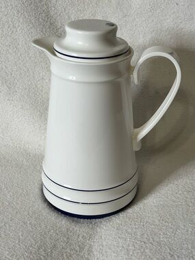 White Ceramic Pitcher with Navy Trim - Home Dining Drinkware